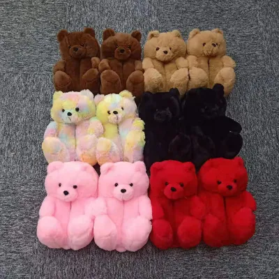 Multi Colors Furry Women Teddy Fit Size Kid Bear Slippers